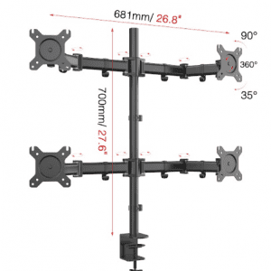 Triple Monitor Arm Features Supports three monitors up to 27" in size when measured diagonally